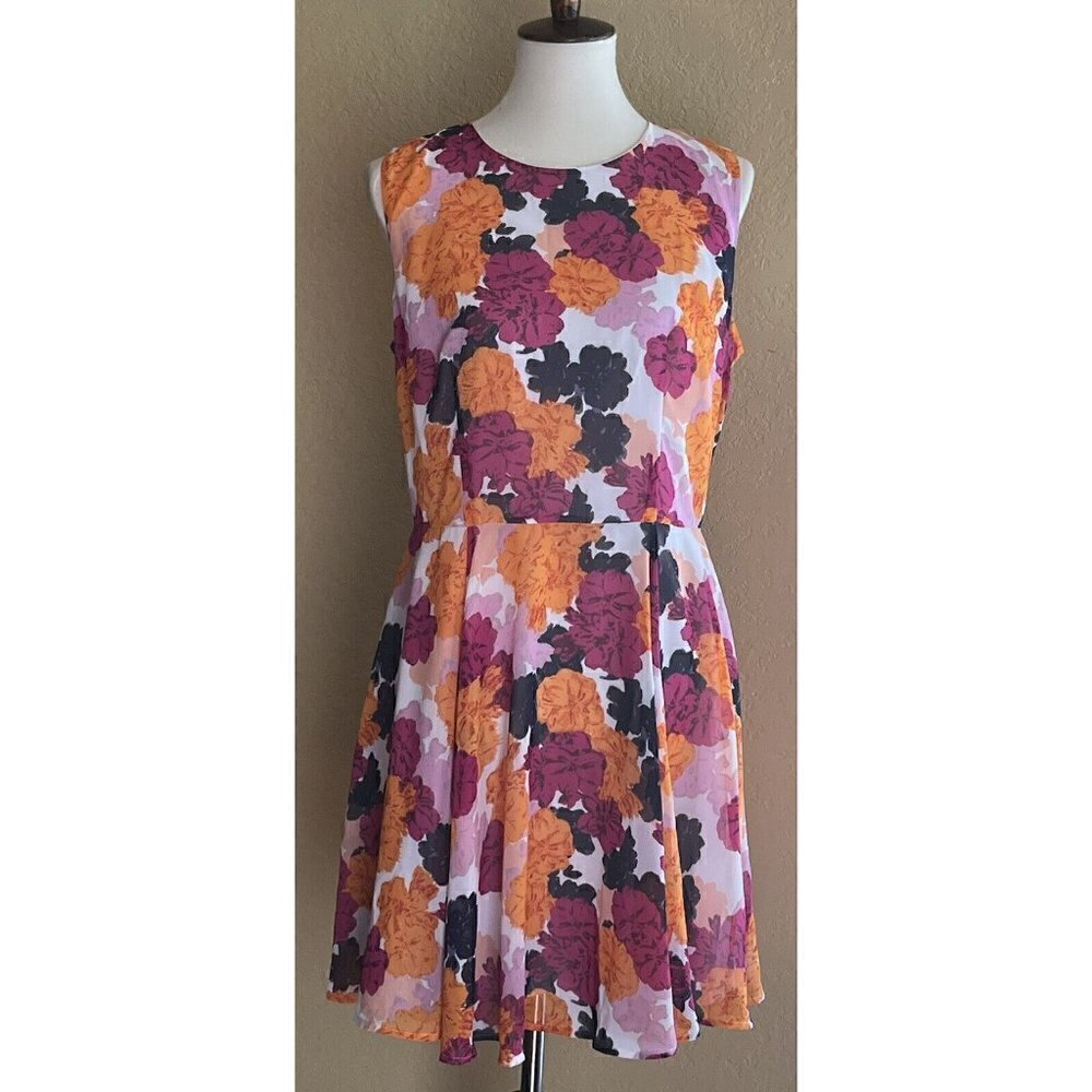 Maison Jules Womens Sheer Floral Sleeveless Fit & Flare Cocktail Dress Size L